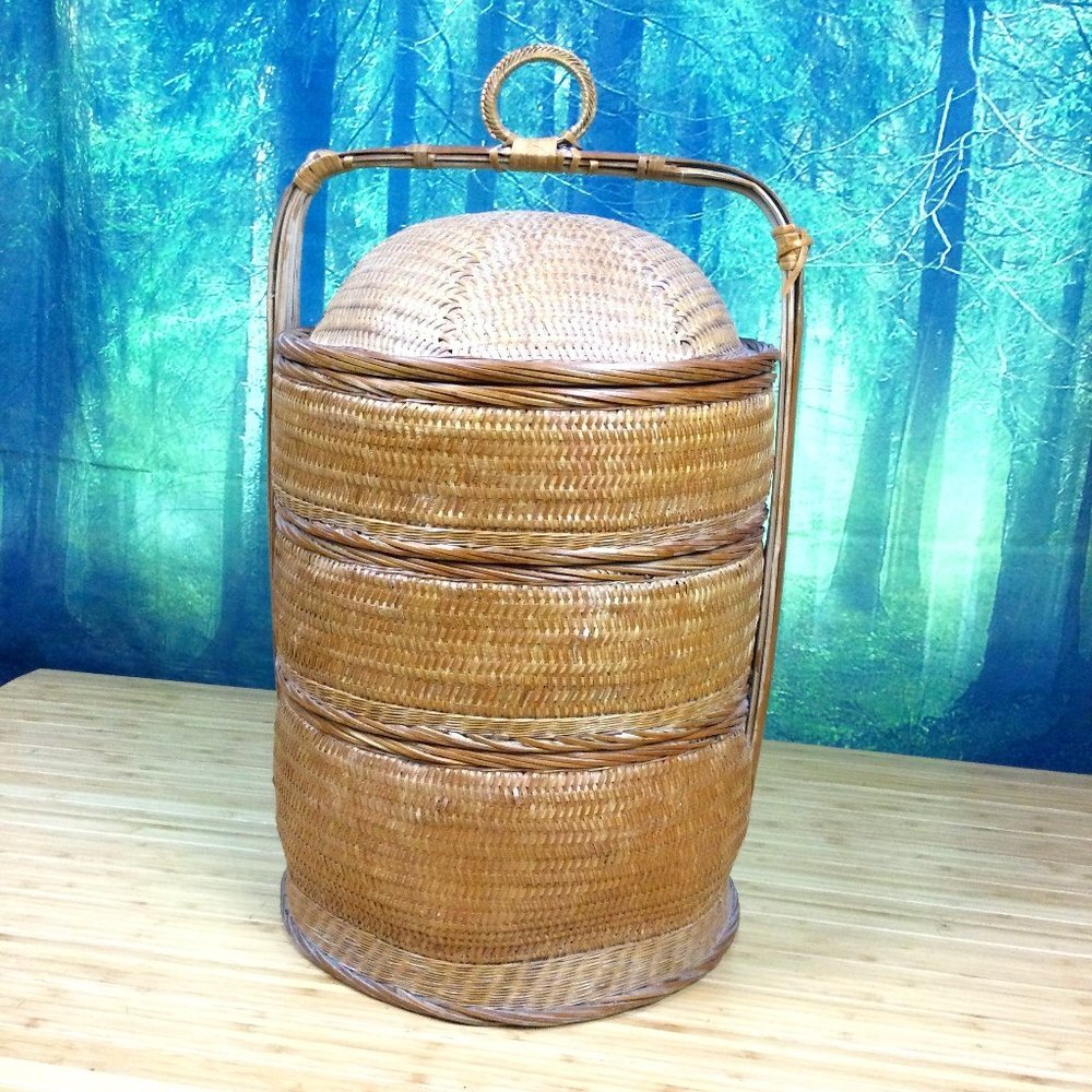 Vintage Chinese Rice Wedding Basket 3 Tier
